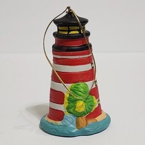 vintage hand painted ERCO signed Miniature Ceramic Lighthouse Christmas Ornament